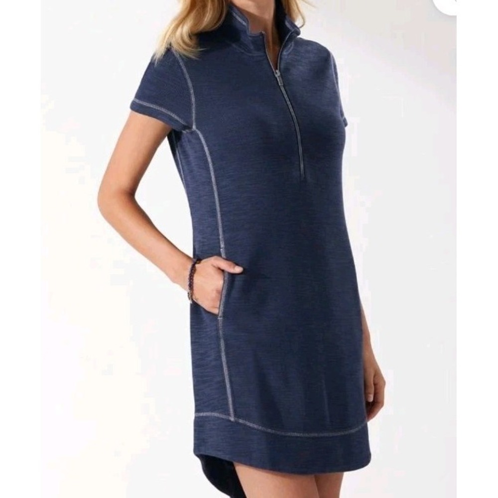 Tommy Bahama NWT Tobago Bay Half-Zip Short Sleeve Dress Ocean Deep Blue Size XL - Picture 3 of 9